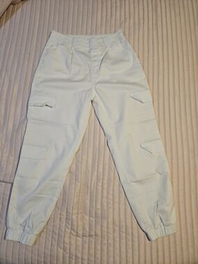 V.I.P. White Elastic Waist Cotton Blend Pants